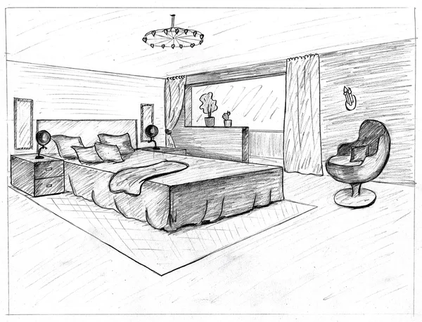 Croquis graphique d'une chambre intérieure — Photo