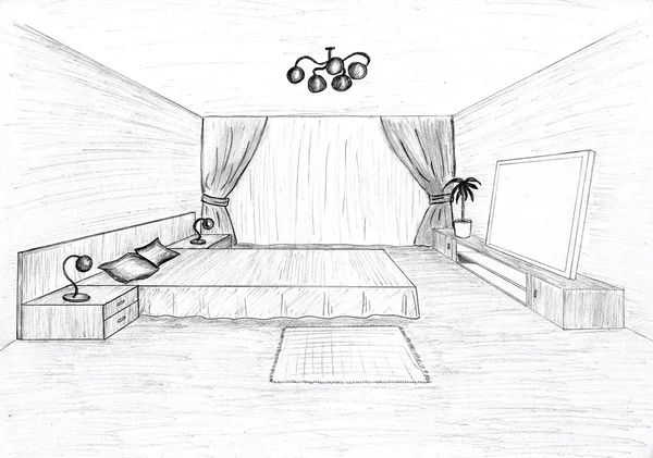 Szkic graficzny sypialni wewnętrznej — Zdjęcie stockowe