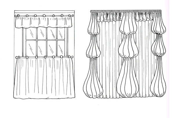 Grafický náčrtek, závěsy, záclony — Stock fotografie