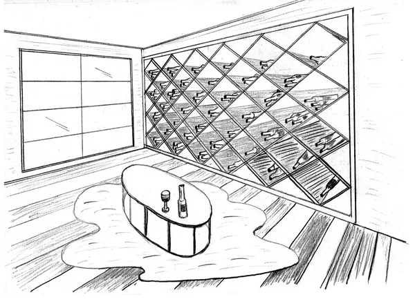 Графический эскиз, помещение для хранения вина — стоковое фото