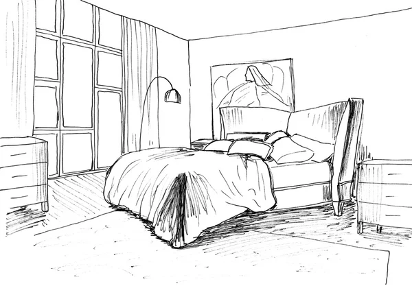 Croquis graphique d'une chambre intérieure, doublure — Photo