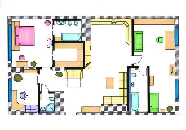 Meubilair is op architect plan van het appartement — Stockfoto