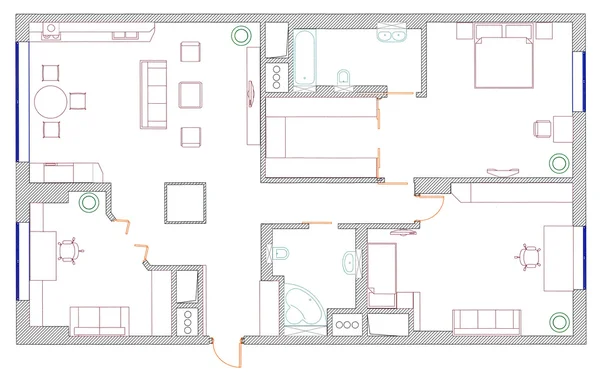 Möblerna är på arkitekt plan av lägenheten — Stockfoto