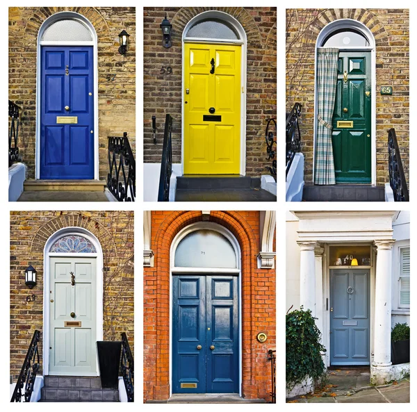 Conjunto de portas típicas inglesas — Fotografia de Stock