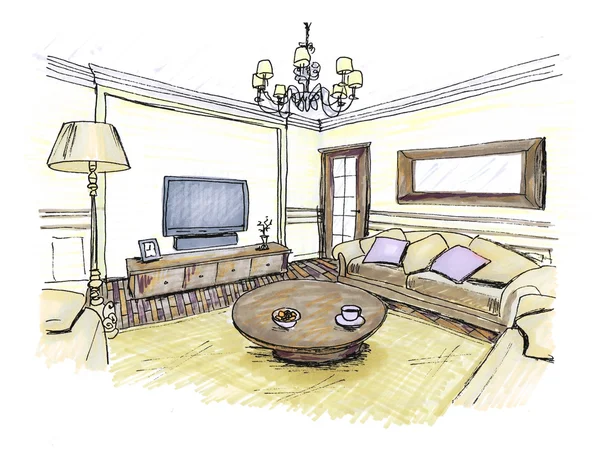 Graphical sketch of an interior living room — Stock Photo, Image