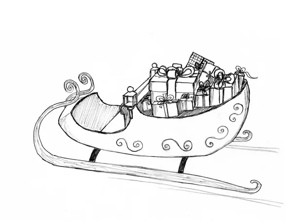 Szkic graficzny sanki z darów — Zdjęcie stockowe