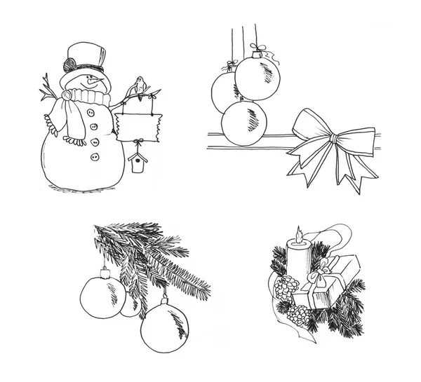 Graphical sketch, set of christmas symbol — Stock Photo, Image
