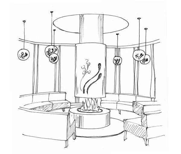 Desenho gráfico de uma sala de estar interior, forro — Fotografia de Stock