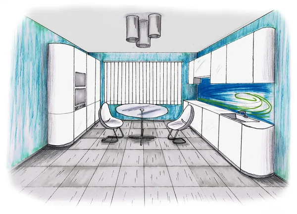 Graphic sketch an kitchen — Stock Photo, Image