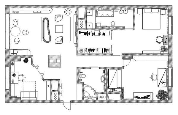 Nábytek je na plánu architekta bytu — Stock fotografie