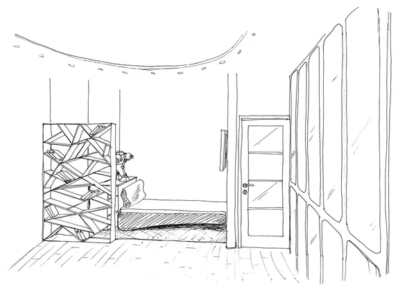 Graphical sketch of an interior child bedroom, liner — Stock Photo, Image