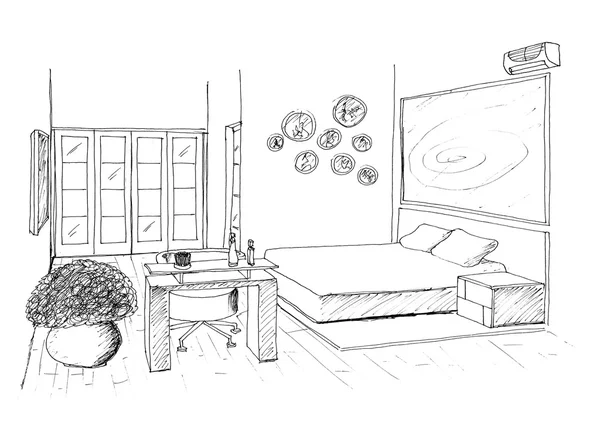 Graphic sketch an bedroom — Stock Photo, Image