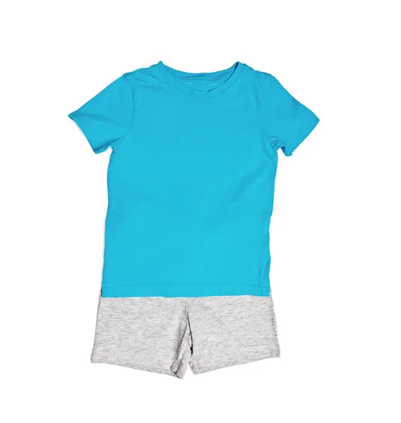 童装-蓝色 t 恤和短裤 — 图库照片