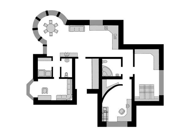 Мебель на архитектурном плане квартиры — стоковое фото