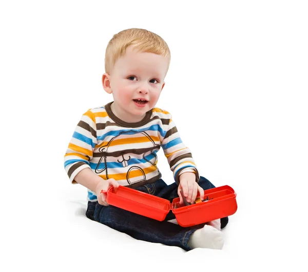 One-year-old child, building tools — Stock Photo, Image