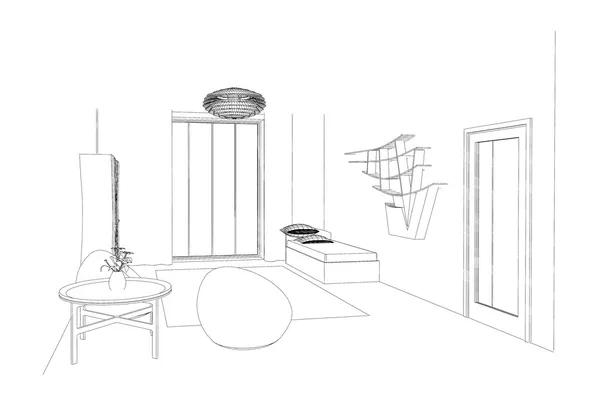 Dibujo gráfico de un dormitorio — Foto de Stock