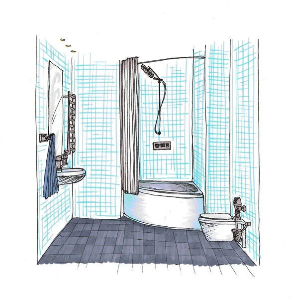 Graphic sketch a bathroom — Stock Photo, Image