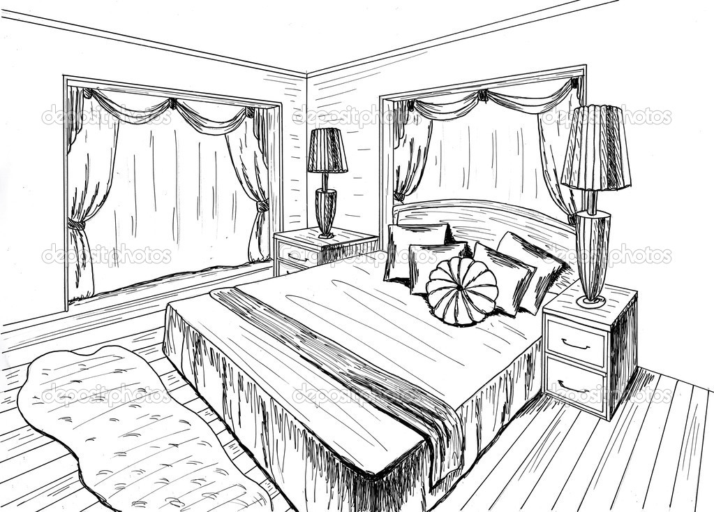 Bedroom interior sketch stock vector Illustration of view  71379904