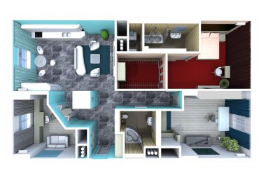 mobilya ile daire planı