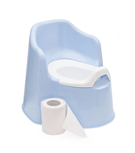 Pot bleu pour enfants et papier toilette — Photo