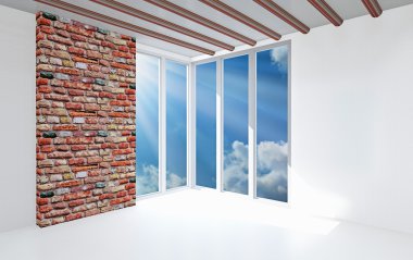 beyaz oda ile bir gri tuğla duvar