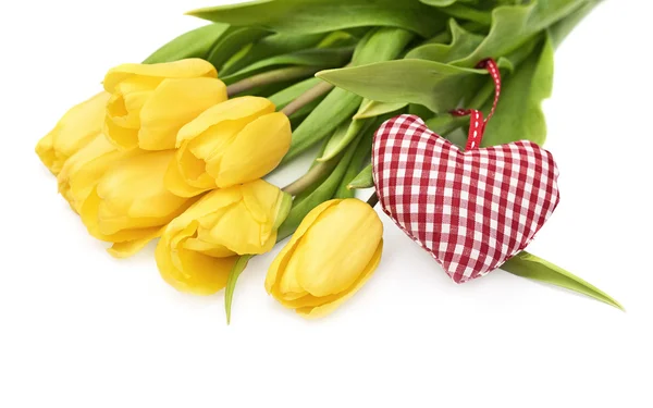 Żółty tulipan i serce — Zdjęcie stockowe