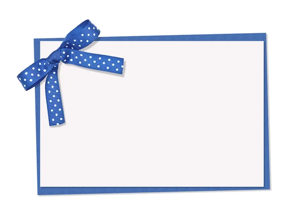 Carte à pois bleu et blanc, ruban et noeud — Photo