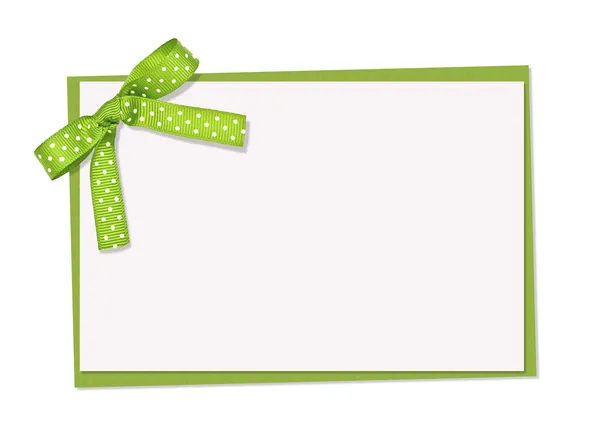 Cartão de bolinhas verde e branco, fita e laço — Fotografia de Stock