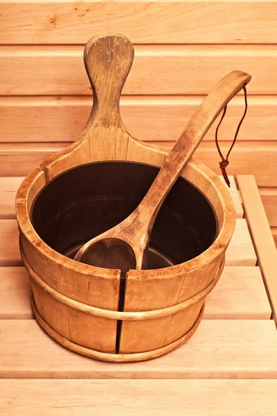 Wooden sauna bucket — Stock Photo, Image