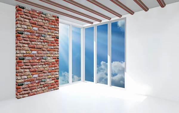 White room with one gray brick wall — Stock Photo, Image