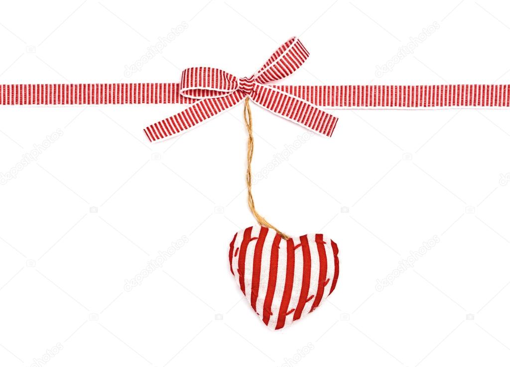 Red the white ribbon in a strip, a bow and the strip heart