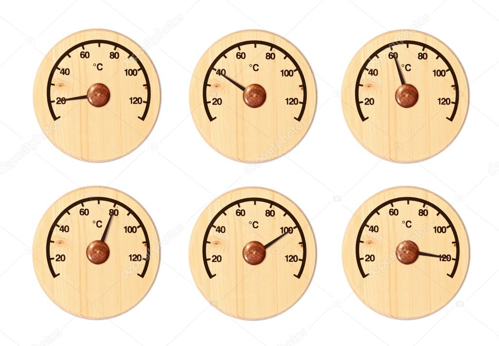 Set from six wooden thermometers for a sauna