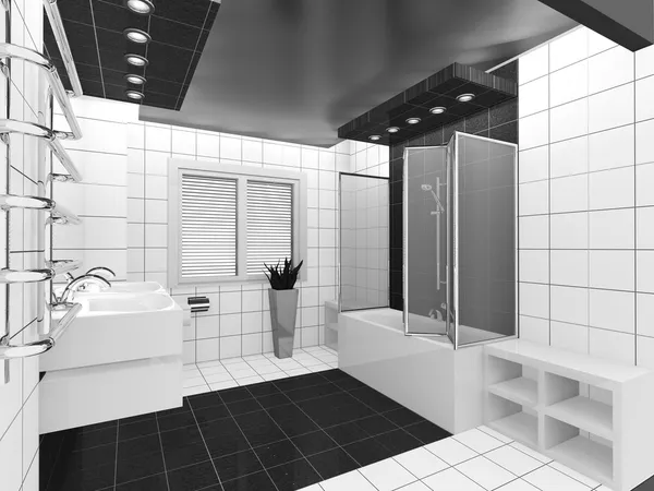 Baño blanco negro — Foto de Stock