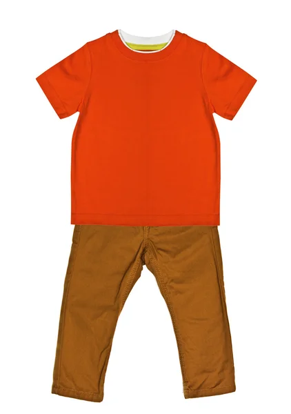 Orange t-shirt and mustard jeans — Stock Photo, Image