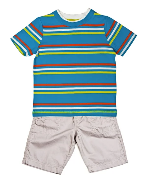 Striped blue t-shirt and shorts — Stock Photo, Image