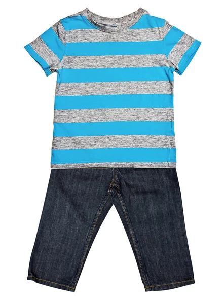 Striped blue t-shirt and jeans — Stock Photo, Image