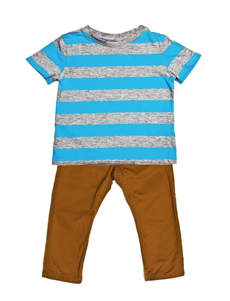 Striped blue t-shirt and mustard jeans — Stock Photo, Image