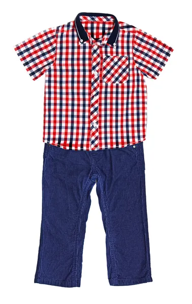 Czerwoną kratę koszula z krótkim rękawem i spodnie niebieski Welwet — Zdjęcie stockowe