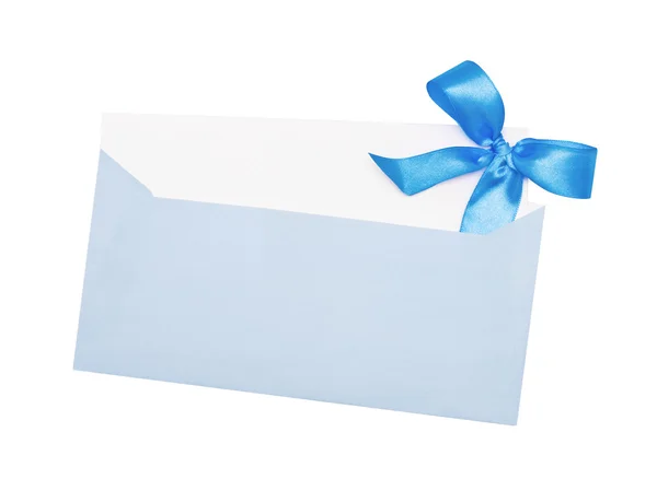 Blauer Papierumschlag mit Schleife — Stockfoto