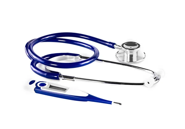 Medical stethoscope and thermometer — Stock Photo, Image