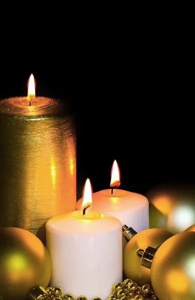 Golden Christmas Candle and spheres — Stock Photo, Image