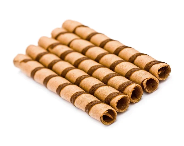 Вафельные трубочки с шоколадным кремом — стоковое фото