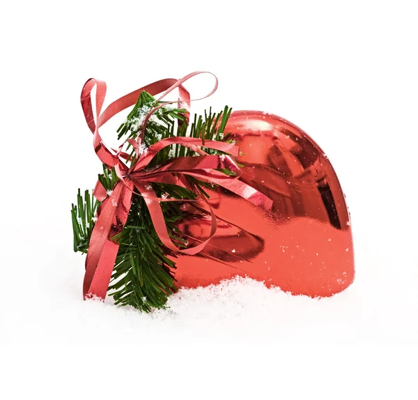Red christmas heart with snow — Stock Photo, Image