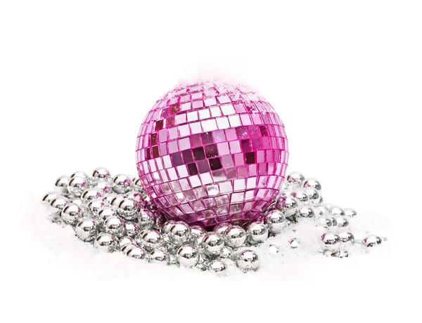 Christmas decoration pink and silver spheres — Stock Photo, Image