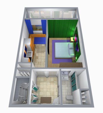 Tek Odalı Daire mobilya ile