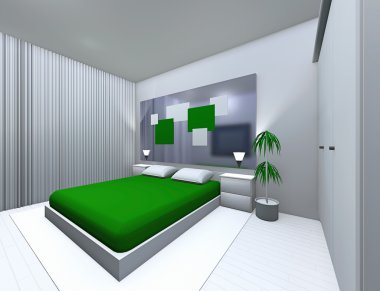 gri-yeşil yatak odası
