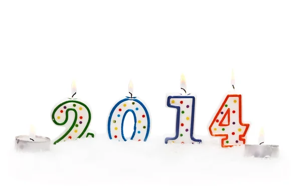 New year 2014 - candles with snow — Stock Photo, Image