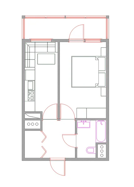 Apartamento de um quarto com mobiliário — Fotografia de Stock