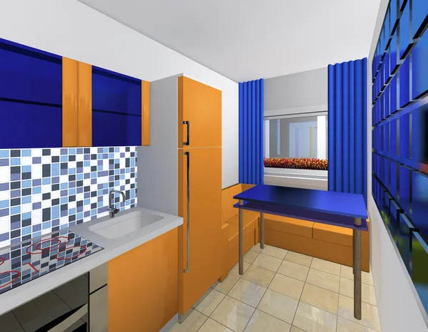 Blue and orange model of the kitchen — Stock Photo, Image