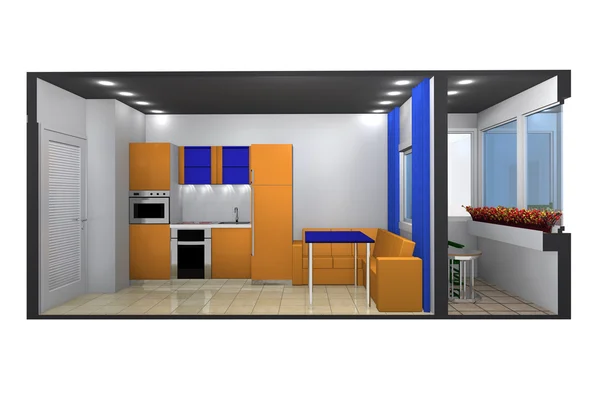 Blauwe en oranje model van de keuken — Stockfoto